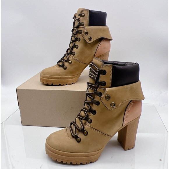 See by Chloé Eileen Platform Heel Hiking Combat Boot Lace Up Camel Leather EU 38 - Picture 1 of 10